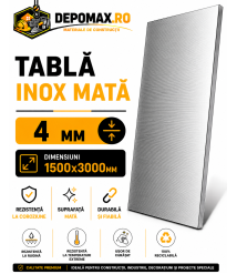 Tabla inox mata AISI 304 2B, 4 x 1500 x 3000 mm, 4.5 mp
